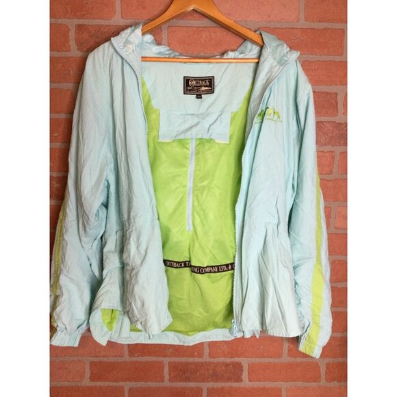 Outback Trading Co Full Zip Hooded Windbreaker Rain Jacket Packable Attached Bag - Picture 7 of 13